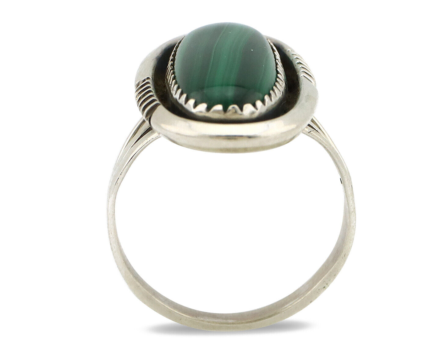 Navajo Ring 925 Silver Natural Malachite Artist Signed William Denetdale C80s