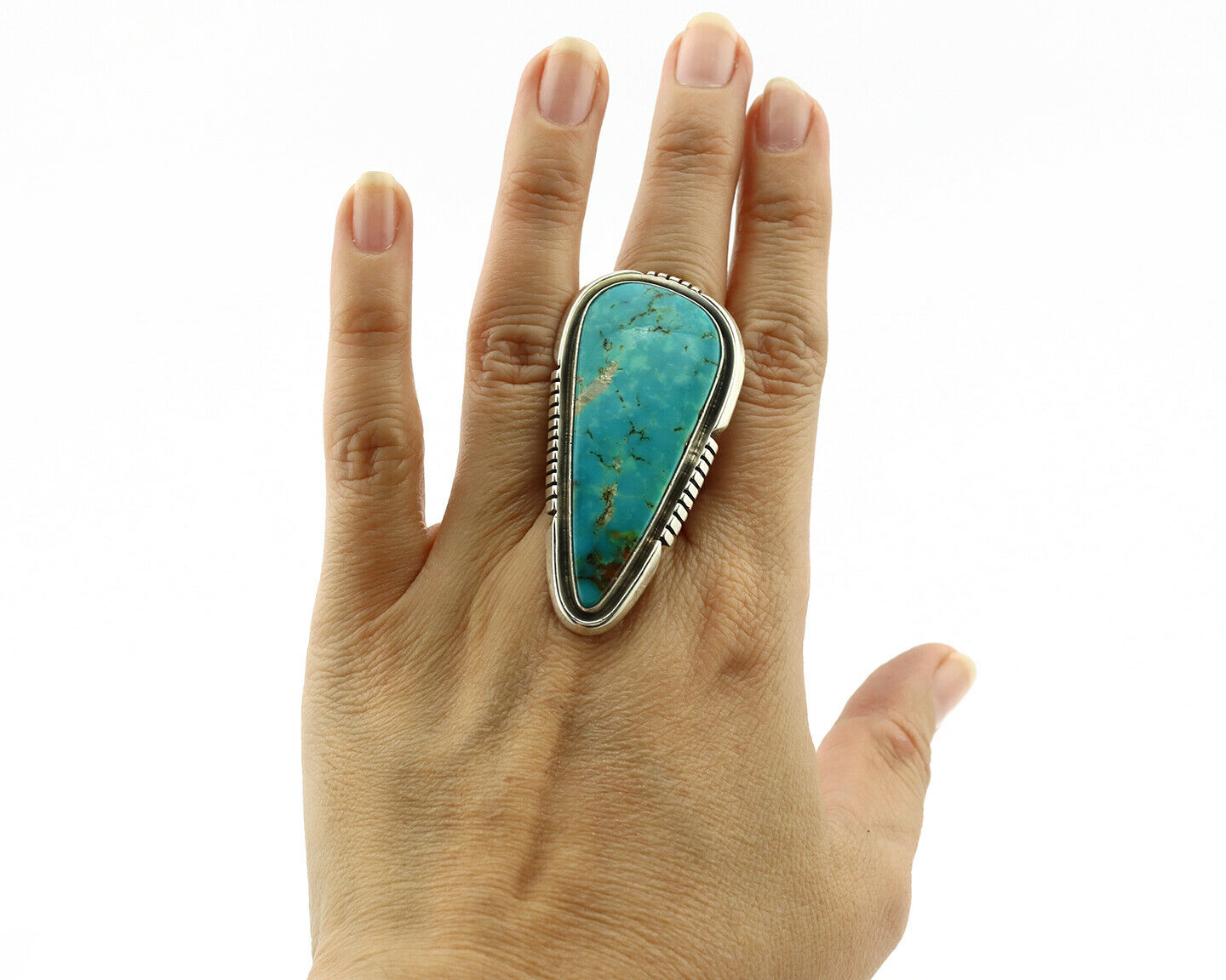 Navajo Ring .925 Silver Kingman Turquoise Signed Doug Zachary C.80's