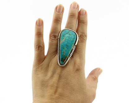 Navajo Ring .925 Silver Kingman Turquoise Signed Doug Zachary C.80's