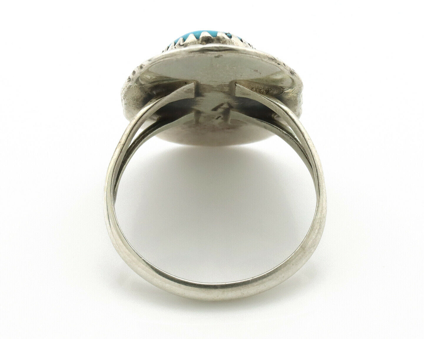 Navajo Ring .925 Silver Turquoise Mountain Signed AB C.80's