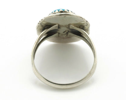 Navajo Ring .925 Silver Turquoise Mountain Signed AB C.80's