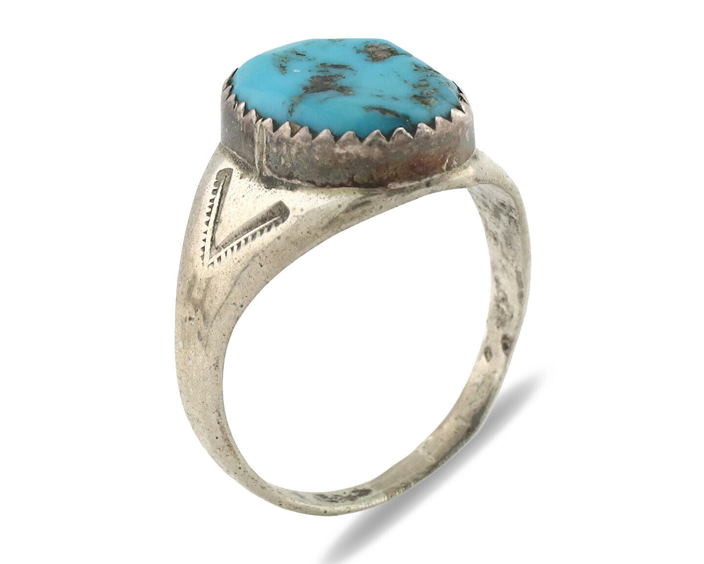 Zuni Ring .925 Silver Natural Blue Turquoise Native American Artist C.1980's