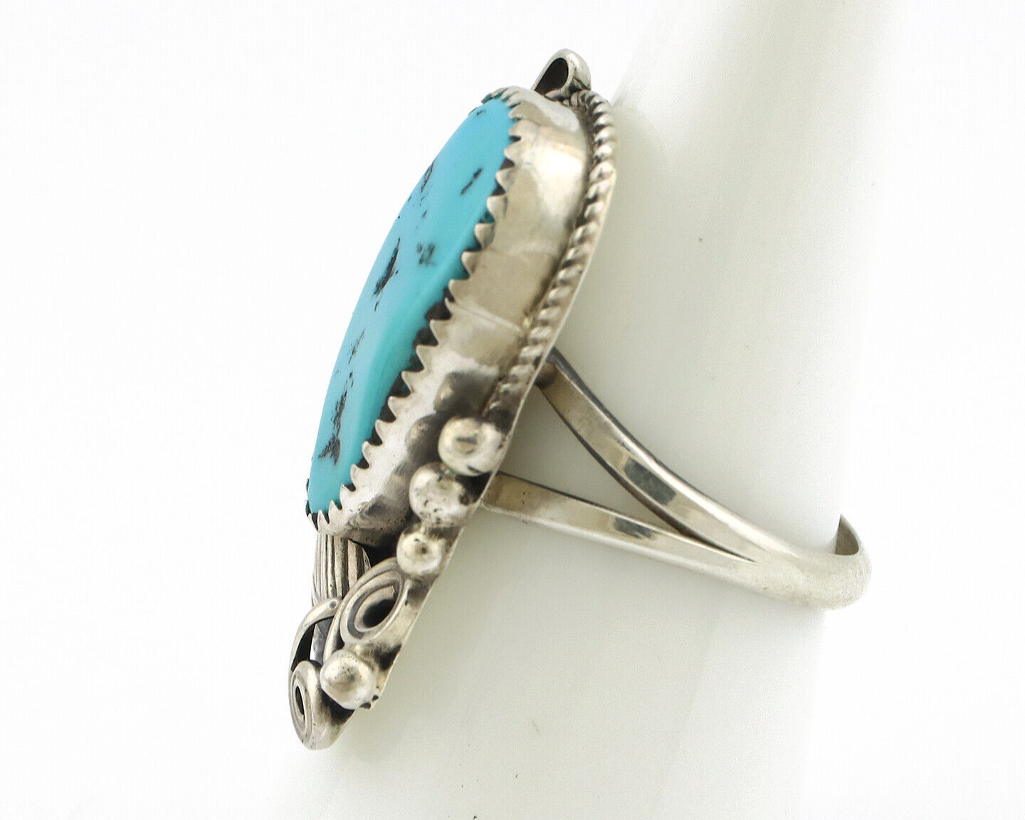 Navajo Ring 925 Silver Sleeping Beauty Turquoise Artist Signed Morris C.80's