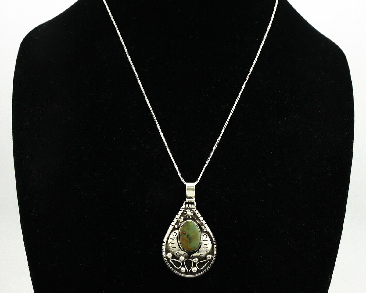 Navajo Necklace .925 Silver Manassas Turquoise Signed Tepee C.1980's