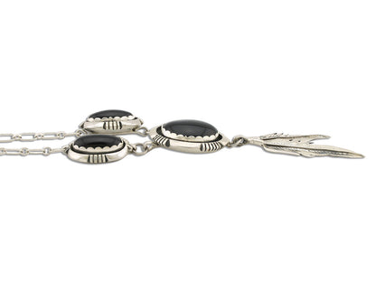 Navajo Necklace 925 Silver Black Onyx Signed Leonard & Marian Nez C.80's