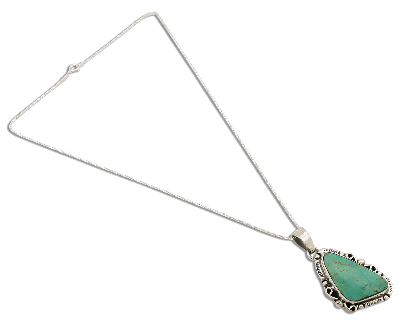 Navajo Necklace .925 Silver Kingman Turquoise Native American Signed C.1980's