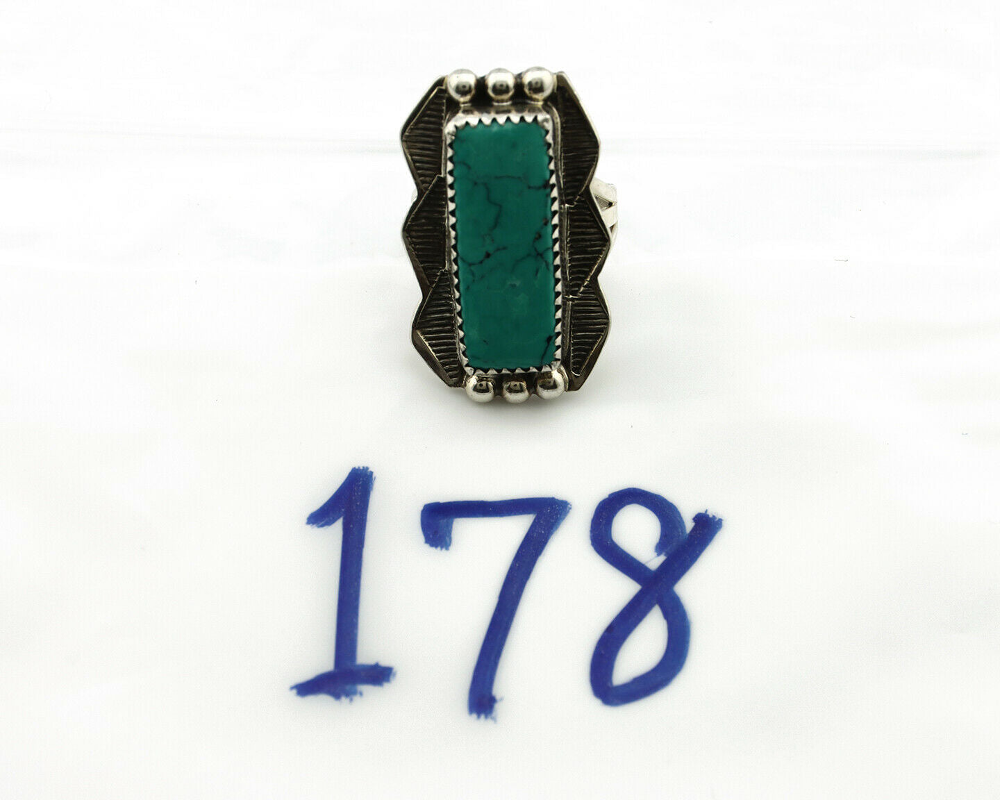 Navajo Ring .925 Silver Natural Uncolored Green Turquoise Signed Apache C.80's