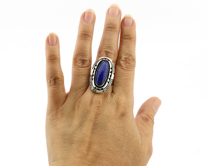 Navajo Ring 925 Silver Natural Lapis Lazuli Artist Signed William Denetdale C80s