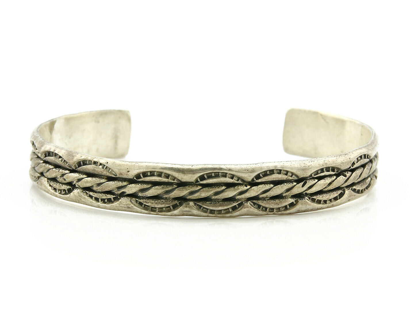 Navajo Bracelet .925 Silver Handmade Hand Stamped Signed Artist C Montoya C.80s