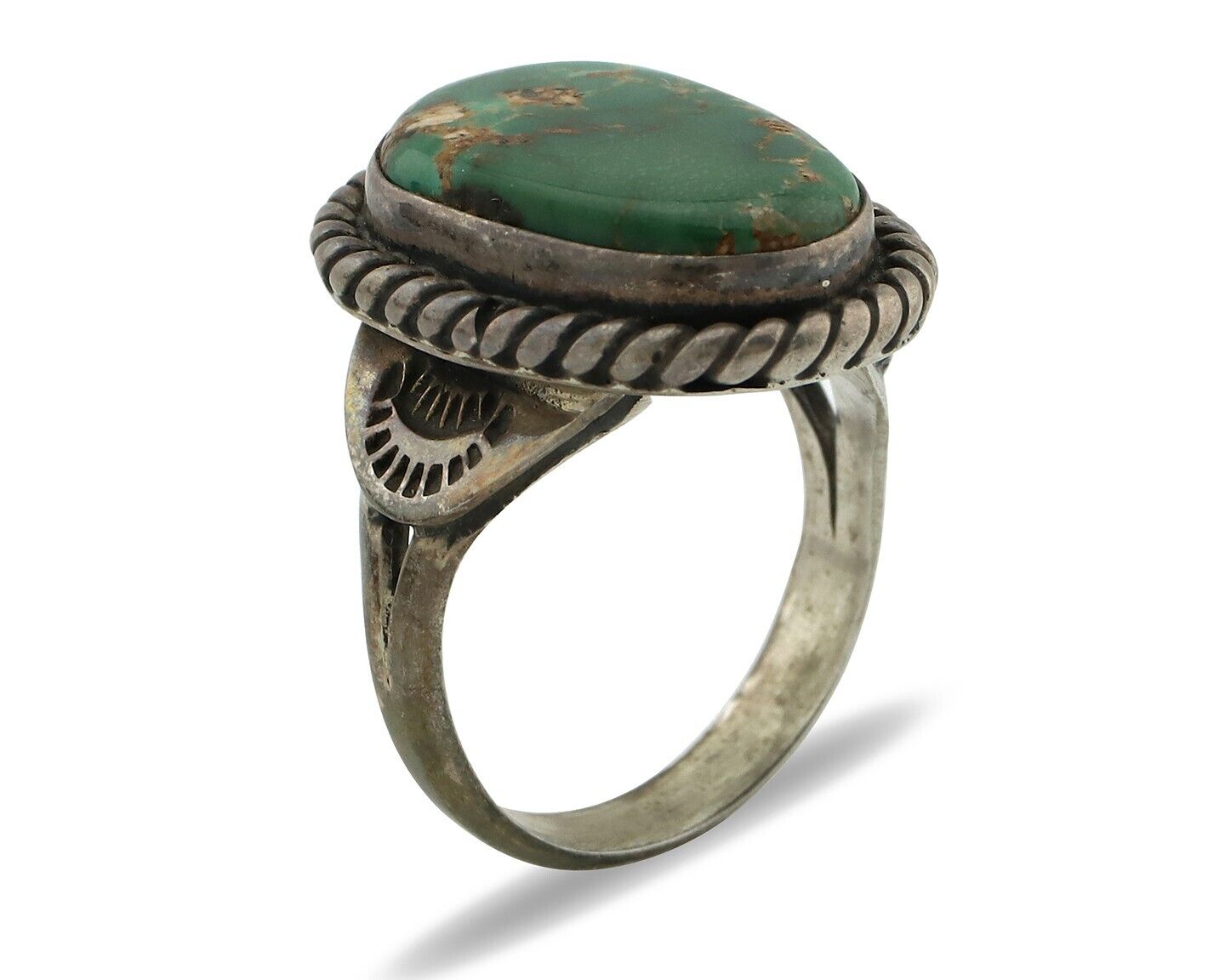 Navajo Ring .925 Silver Manassas Turquoise Native Artist Signed C.80's