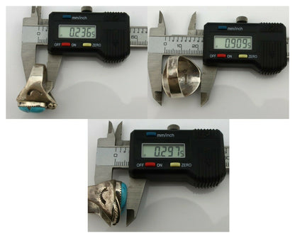 Navajo Ring .925 Silver Blue Turquoise Artist Signed R C.80's