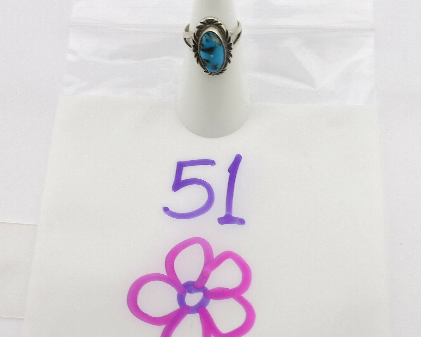 Navajo Ring .925 Silver Sleeping Beauty Turquoise Native Artist Signed C.80's