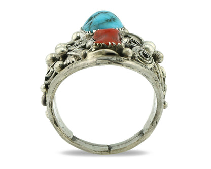 Navajo Ring .925 Silver Natural Blue Turquoise Native American Artist C.80's