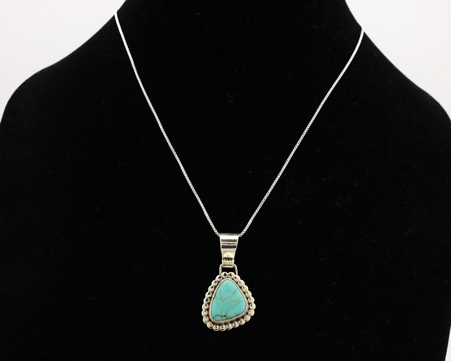 Navajo Necklace .925 Silver Kingman Turquoise Native American Signed C.1980's