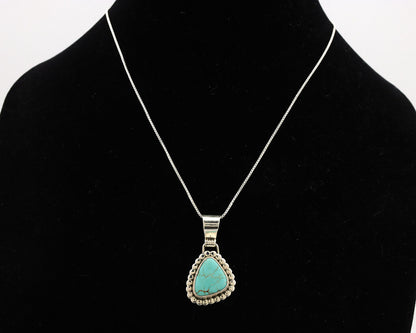 Navajo Necklace .925 Silver Kingman Turquoise Native American Signed C.1980's
