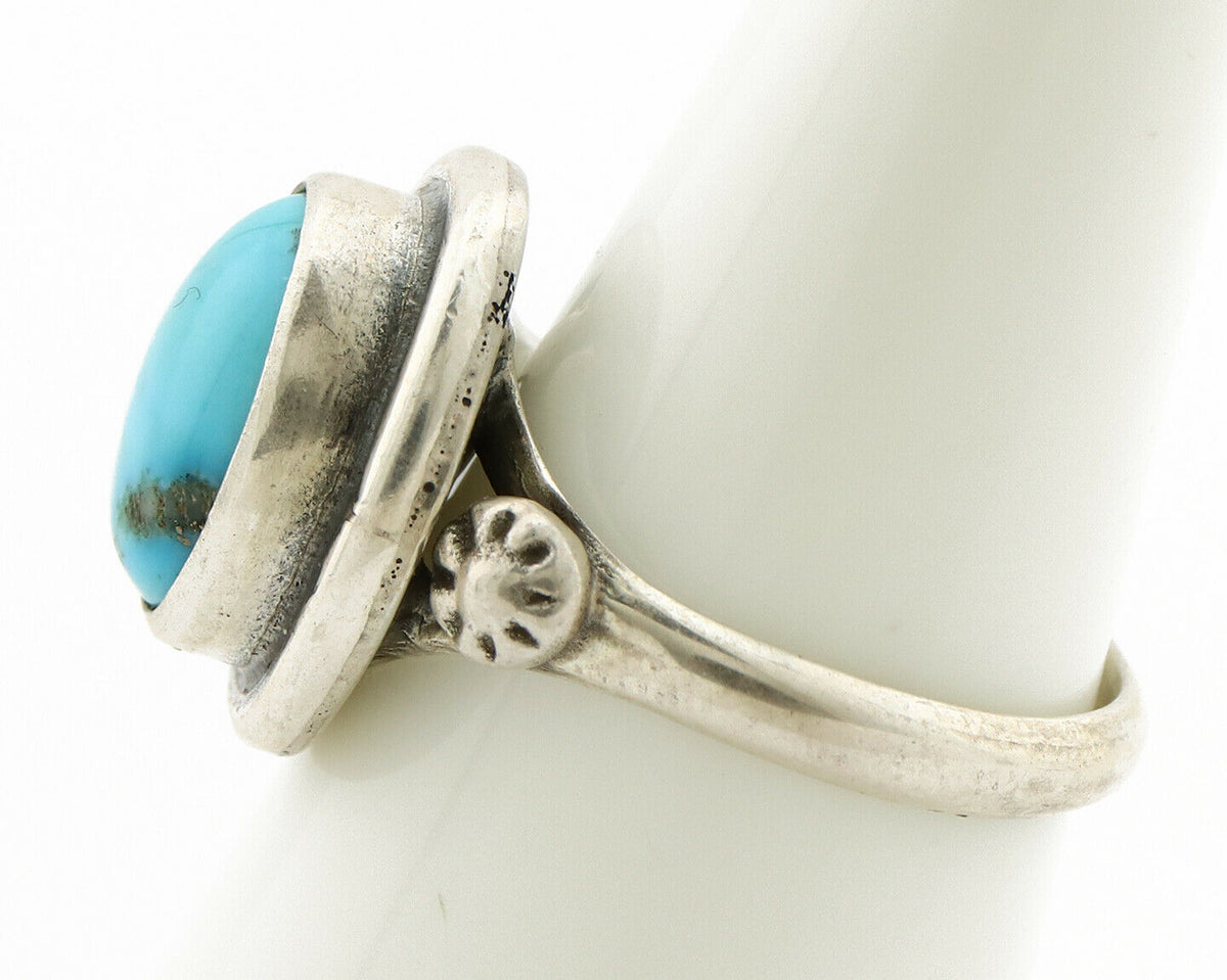 Navajo Ring .925 Silver Sleeping Beauty Turquoise Native American Artist C.1980s