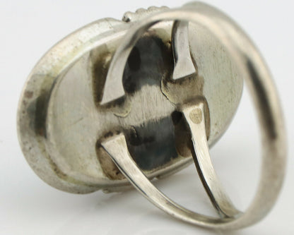 Navajo Ring .925 Silver Kingman Turquoise Native American Artist C.1980's