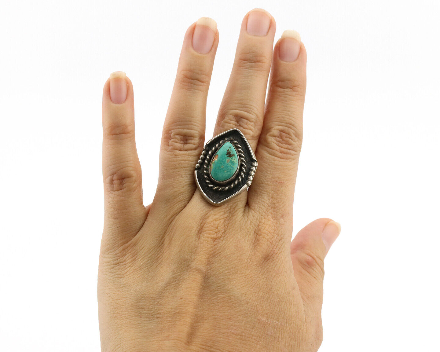 Navajo Ring .925 Silver Kingman Turquoise Native American Artist C.1980's