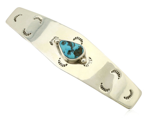 Navajo Hair Clip .925 Silver Sleeping Beauty Turquoise Barrette C.80's