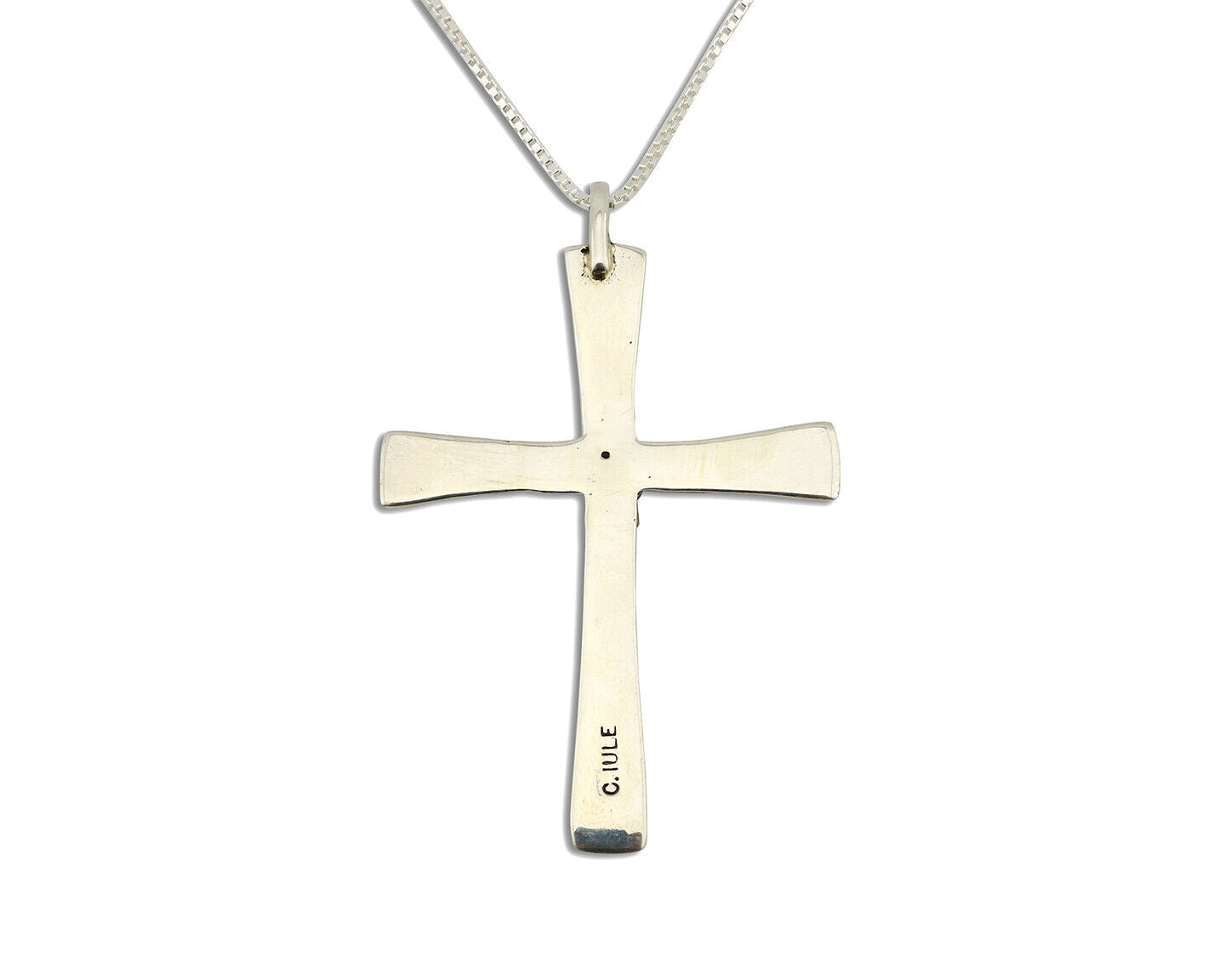 Zuni Handmade Cross Necklace 925 Silver Natural Gemstone Signed C. IULE C.80's