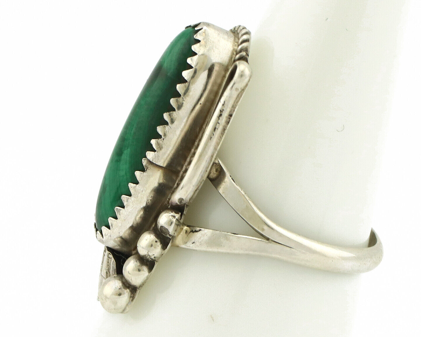 Navajo Ring 925 Silver Natural Green Malachite Signed Justin Morris C.80's