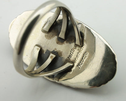 Navajo Ring 925 Silver Natural Green Malachite Signed William Denetdale C.80's