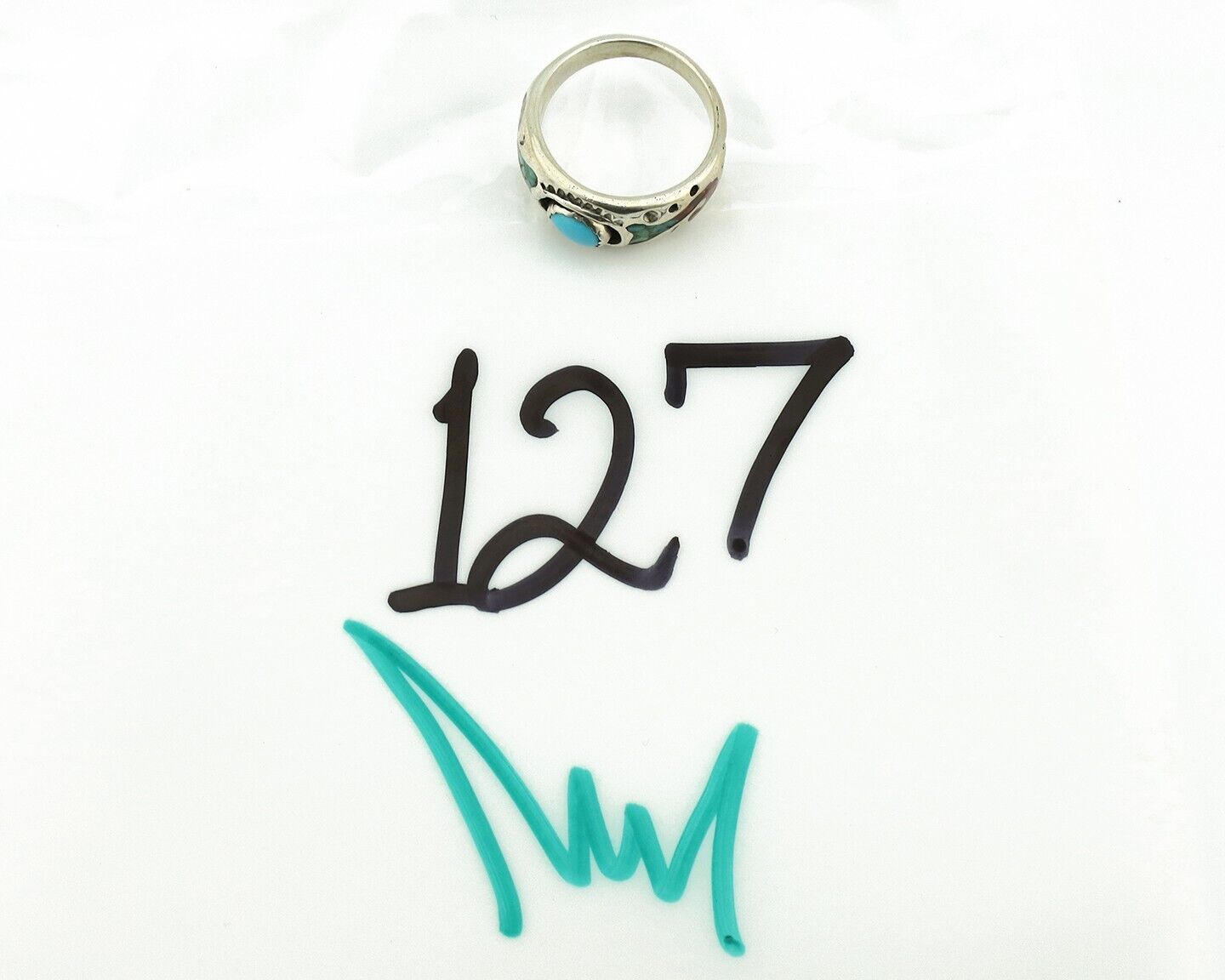 Navajo Handmade Ring 925 Silver Blue Turquoise & Coral Native American C.80's