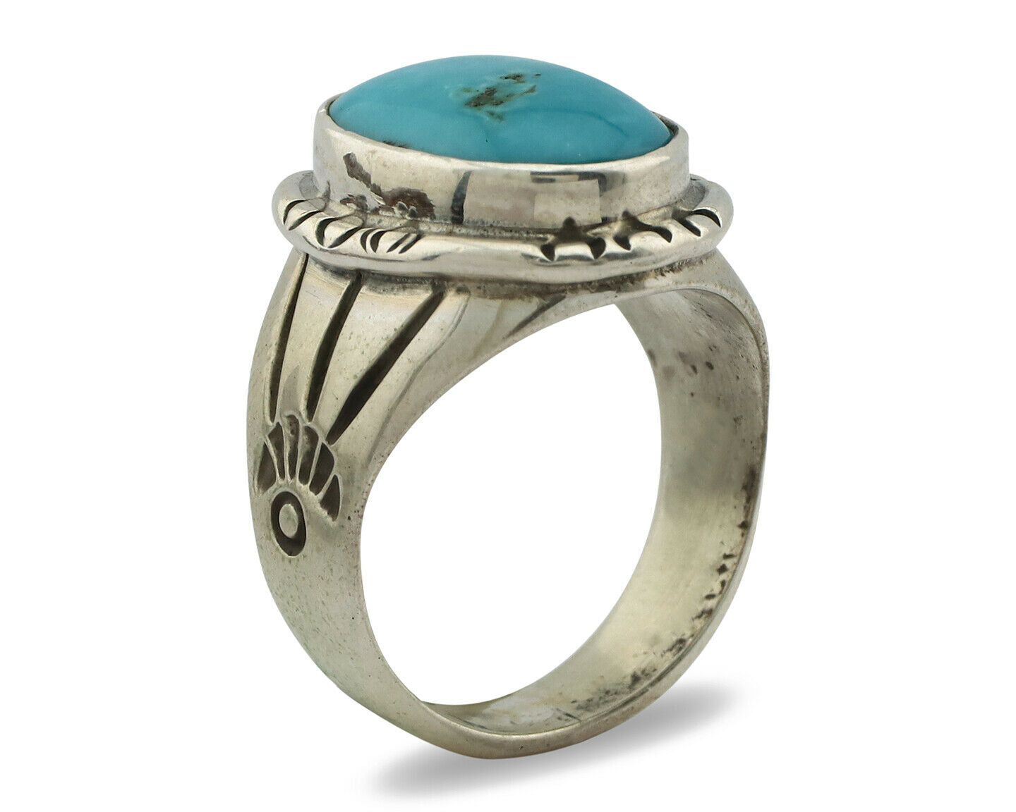 Navajo Ring .925 Silver Turquoise Mountain Native American Artist C.80's