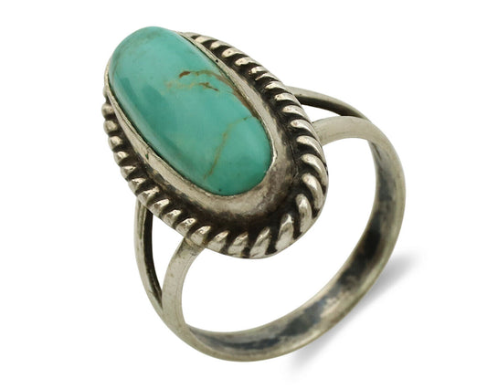 Navajo Ring .925 Silver Kingman Turquoise Native American Artist C.1980's