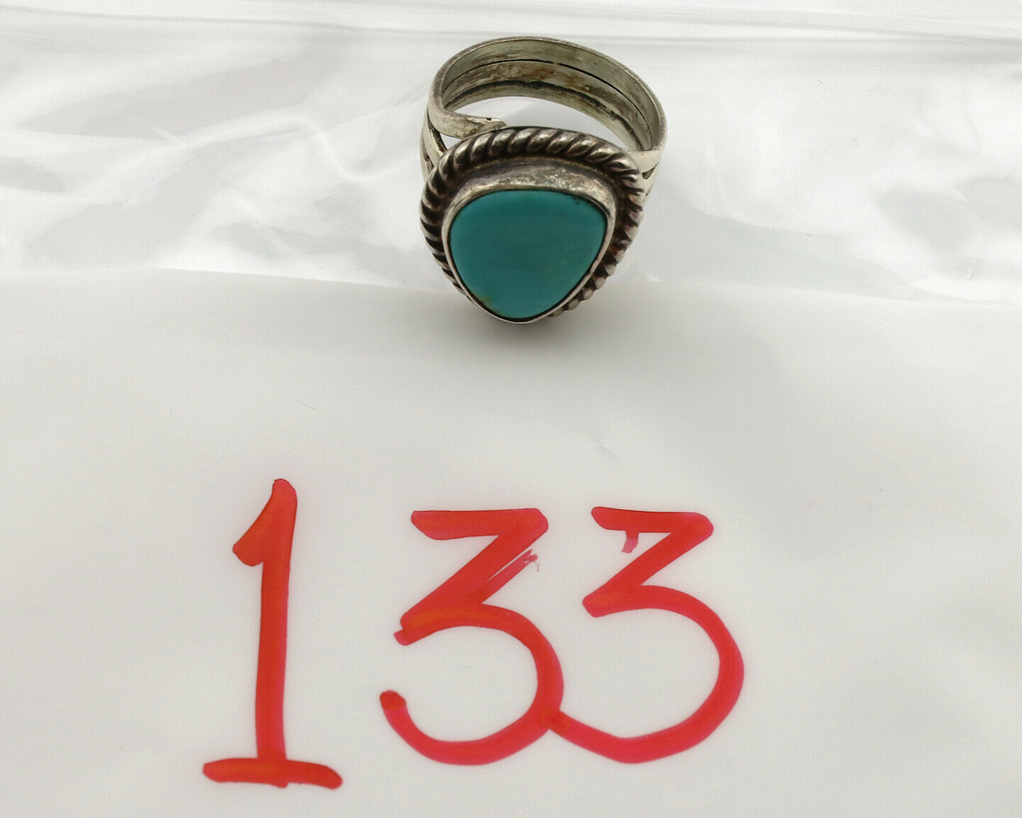 Navajo Ring .925 Silver Blue Turquoise Native American Artist C.1980's