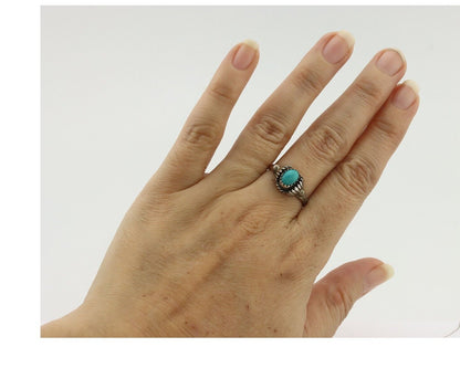 Navajo Handmade Ring .925 Silver Blue Gem Turquoise Native Artist C.80's