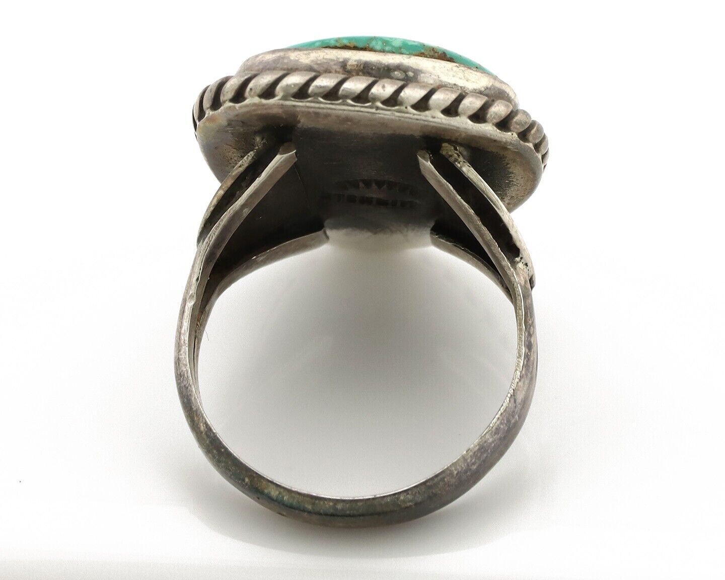 Navajo Handmade Ring 925 Silver Blue Turquoise Signed Native Artist C.80's