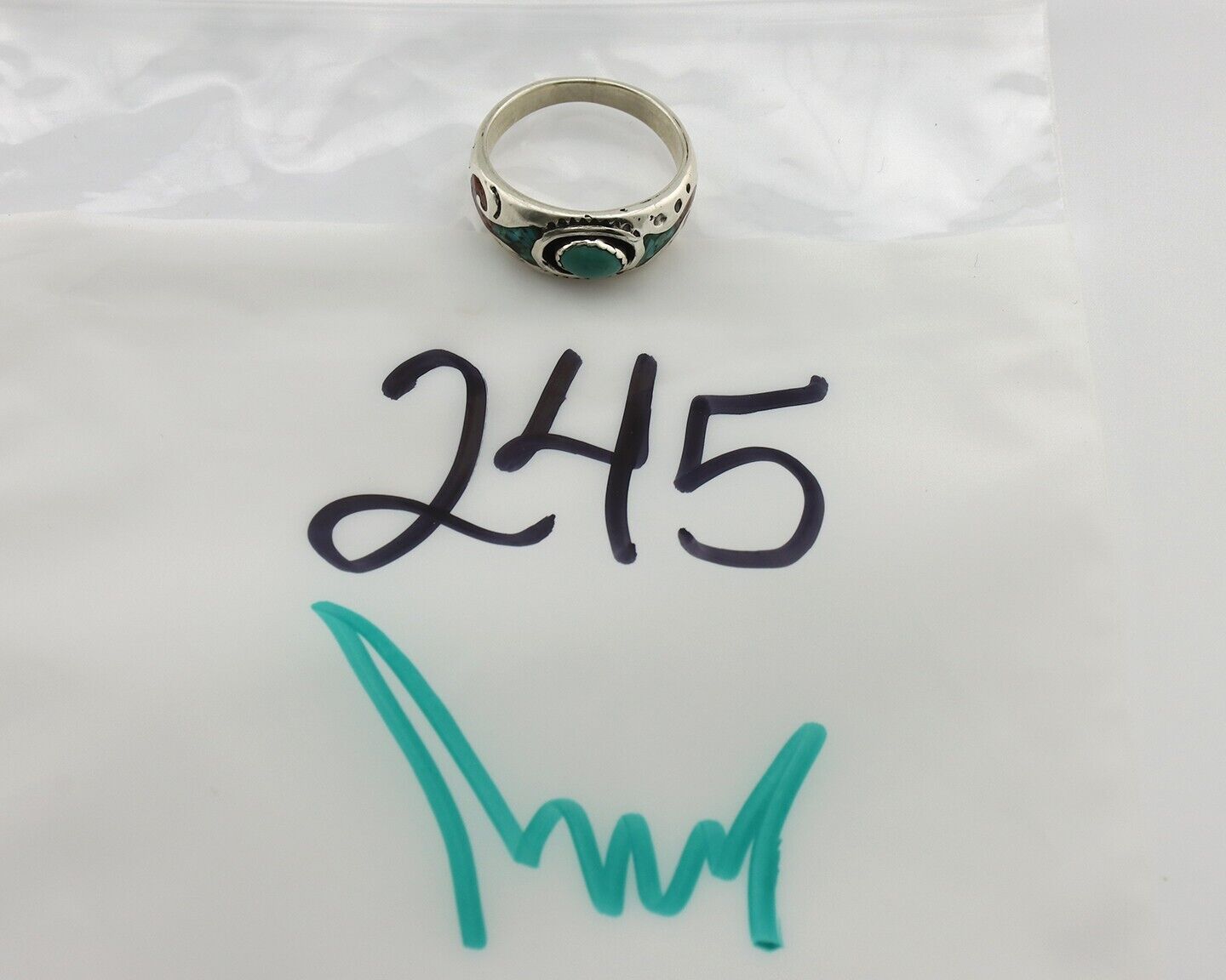 Navajo Handmade Ring 925 Silver Blue Turquoise & Coral Native American C.80's