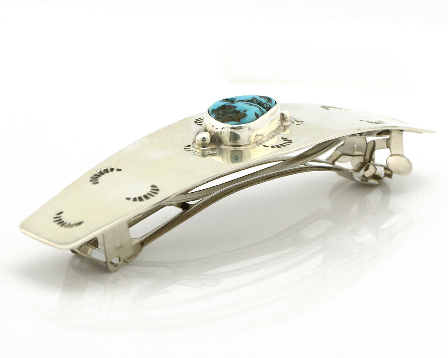 Navajo Hair Clip .925 Silver Sleeping Beauty Turquoise Barrette C.80's