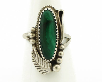 Navajo Ring 925 Silver Natural Green Malachite Signed Justin Morris C.80's