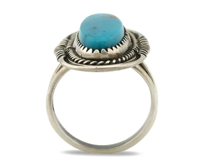Navajo Ring .925 Silver Nevada Turquoise Native American Artist C.1980's
