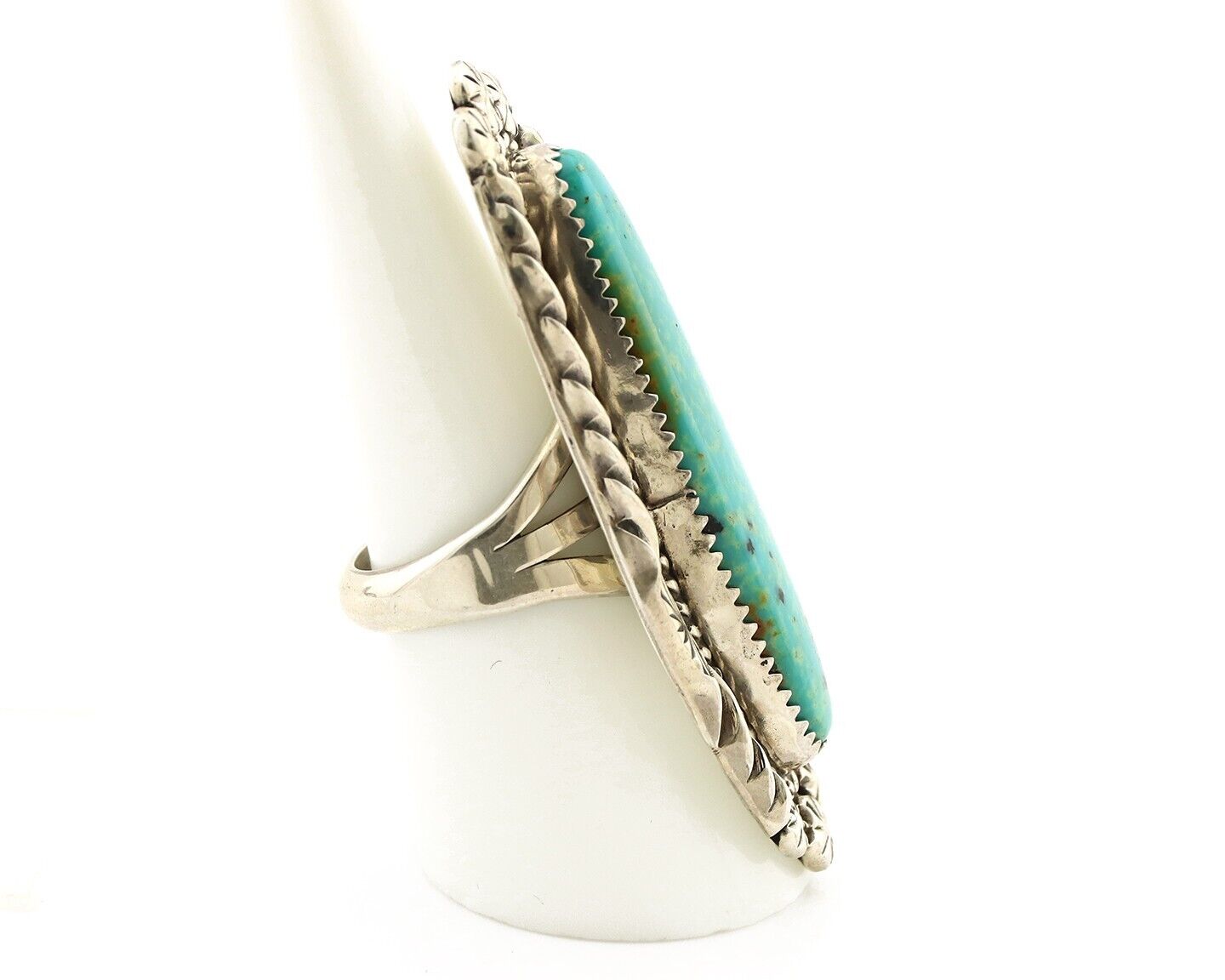 Navajo Ring 925 Silver Natural Blue Gem Turquoise Artist Signed Mike Begay C.80s