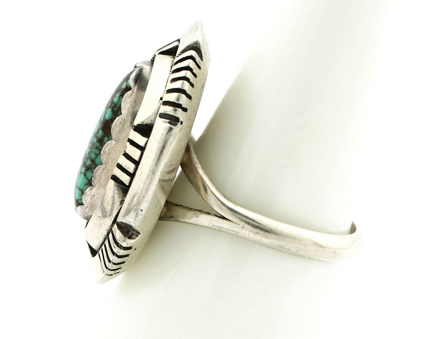 Navajo Ring .925 Silver Spiderweb Turquoise Artist Signed L. M. Nez C80s