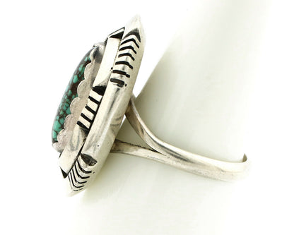Navajo Ring .925 Silver Spiderweb Turquoise Artist Signed L. M. Nez C80s