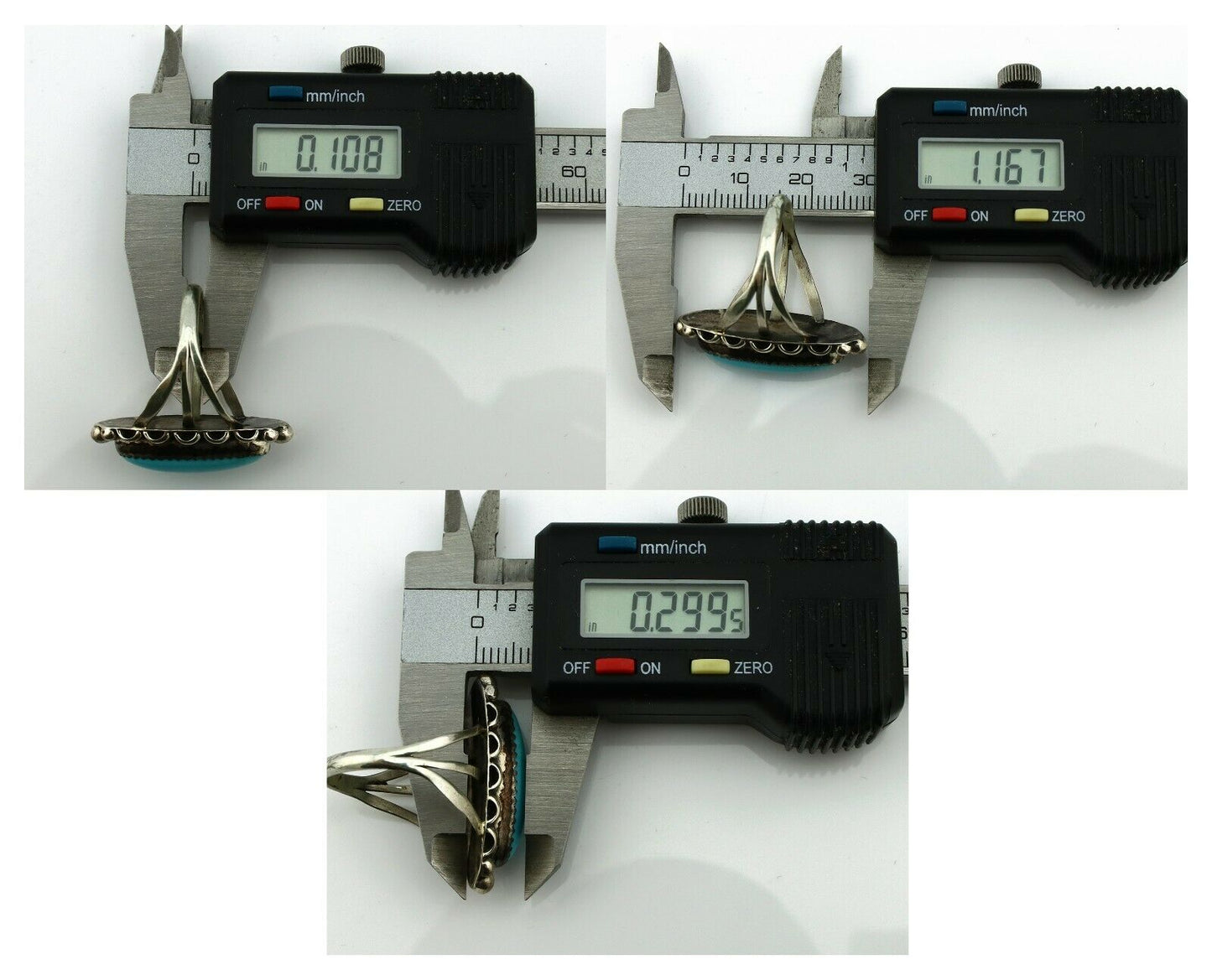 Navajo Ring .925 Silver Natural Blue Turquoise Artist Signed SC C.80's