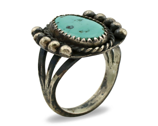 Navajo Ring .925 Silver Kingman Turquoise Artist Signed FA C.1980's