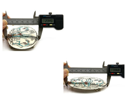 Navajo Belt Buckle .999 Nickle Silver Turquoise Coral Signed SD C.80's