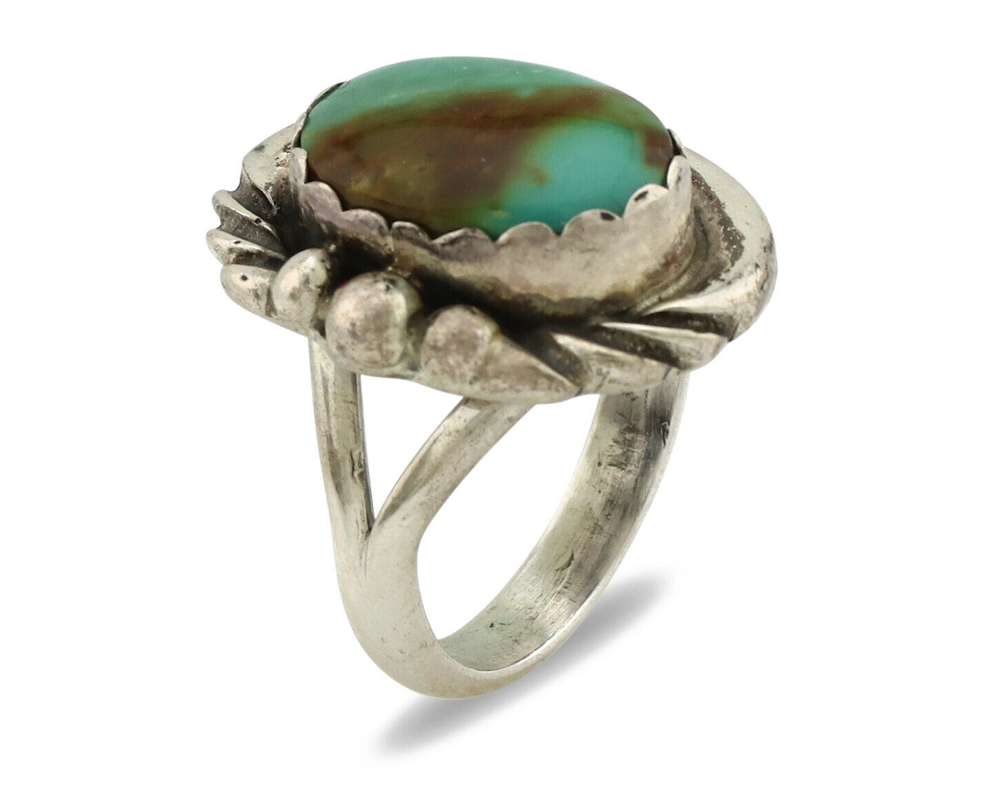 Navajo Ring .925 Silver Kingman Turquoise Native American Artist C.1980's