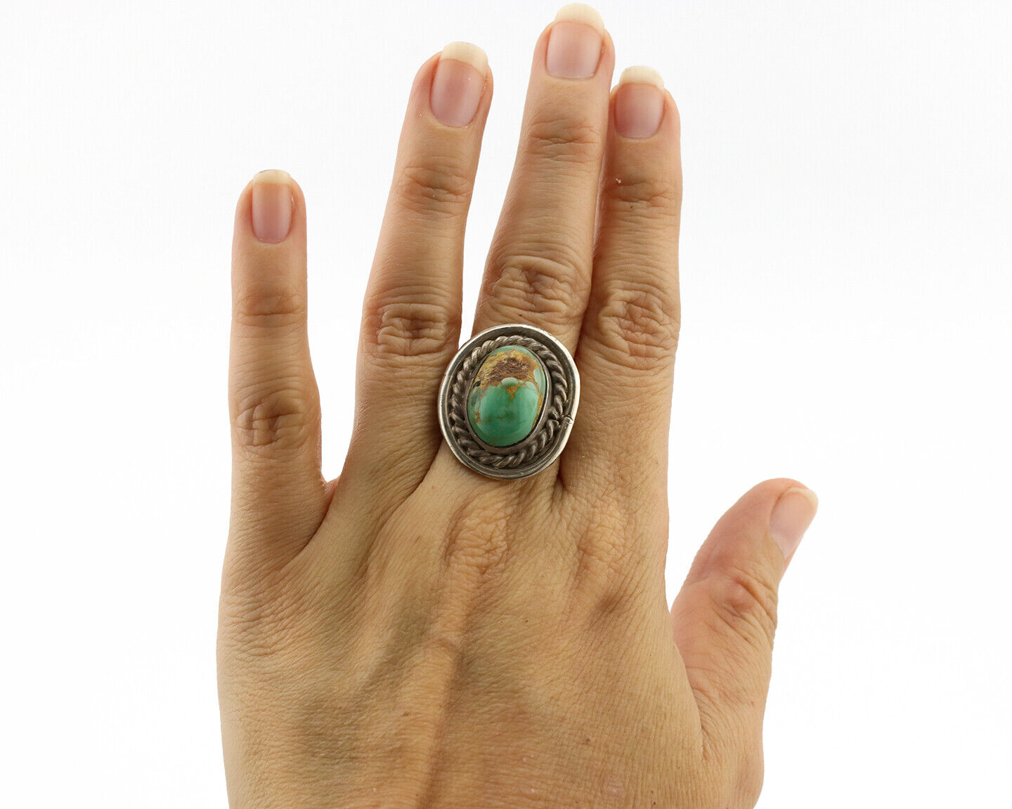 Navajo Ring .925 Silver Royston Turquoise Native American Artist C.1980's
