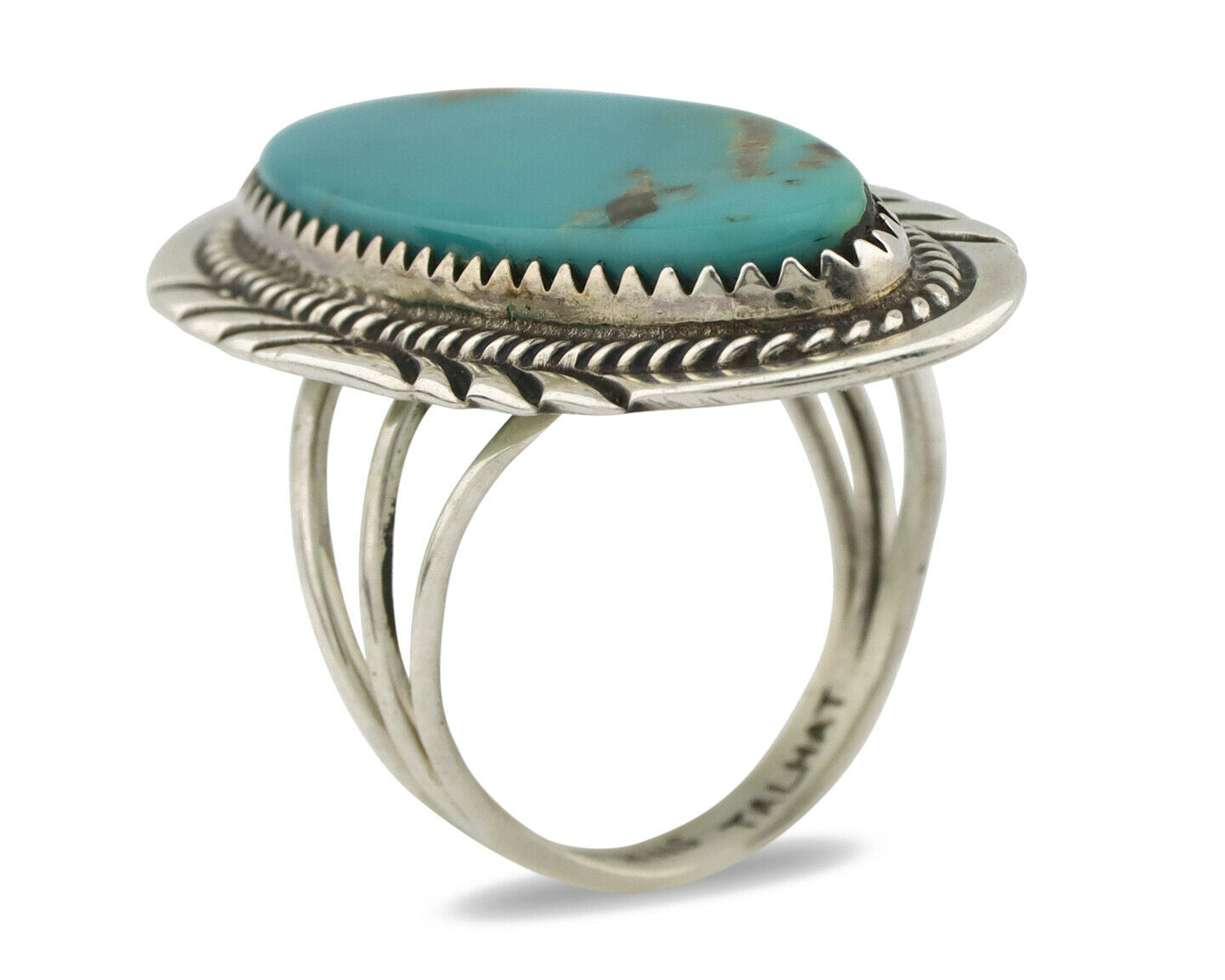 Navajo Ring .925 Silver Kingman Turquoise Artist Signed Talhat C.80's