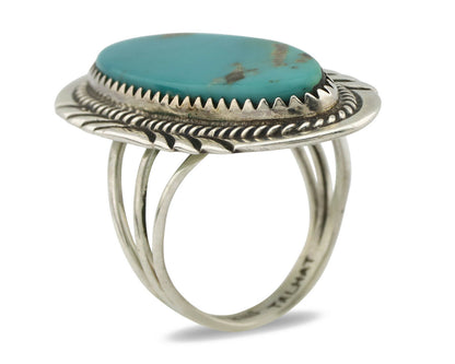 Navajo Ring .925 Silver Kingman Turquoise Artist Signed Talhat C.80's