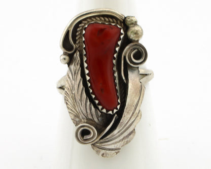 Navajo Ring 925 Silver Mediterranean Coral Artist Signed Justin Morris C.80's