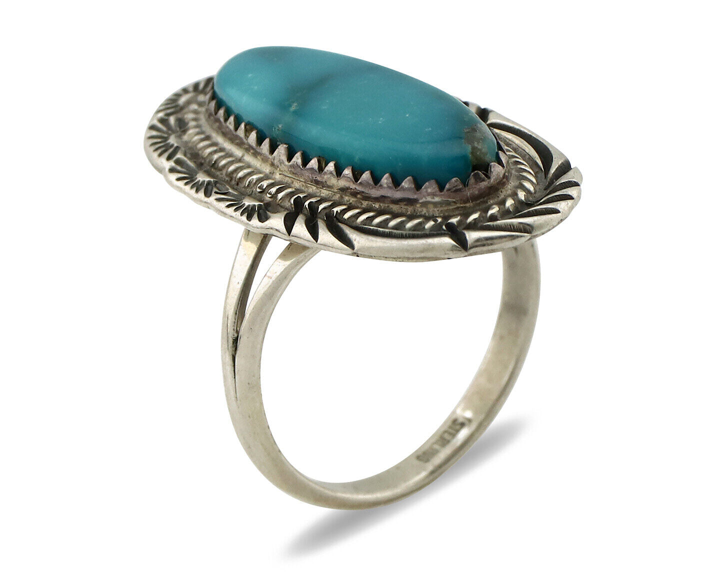 Navajo Ring 925 Silver Natural Blue Turquoise Native American Artist C.1980's