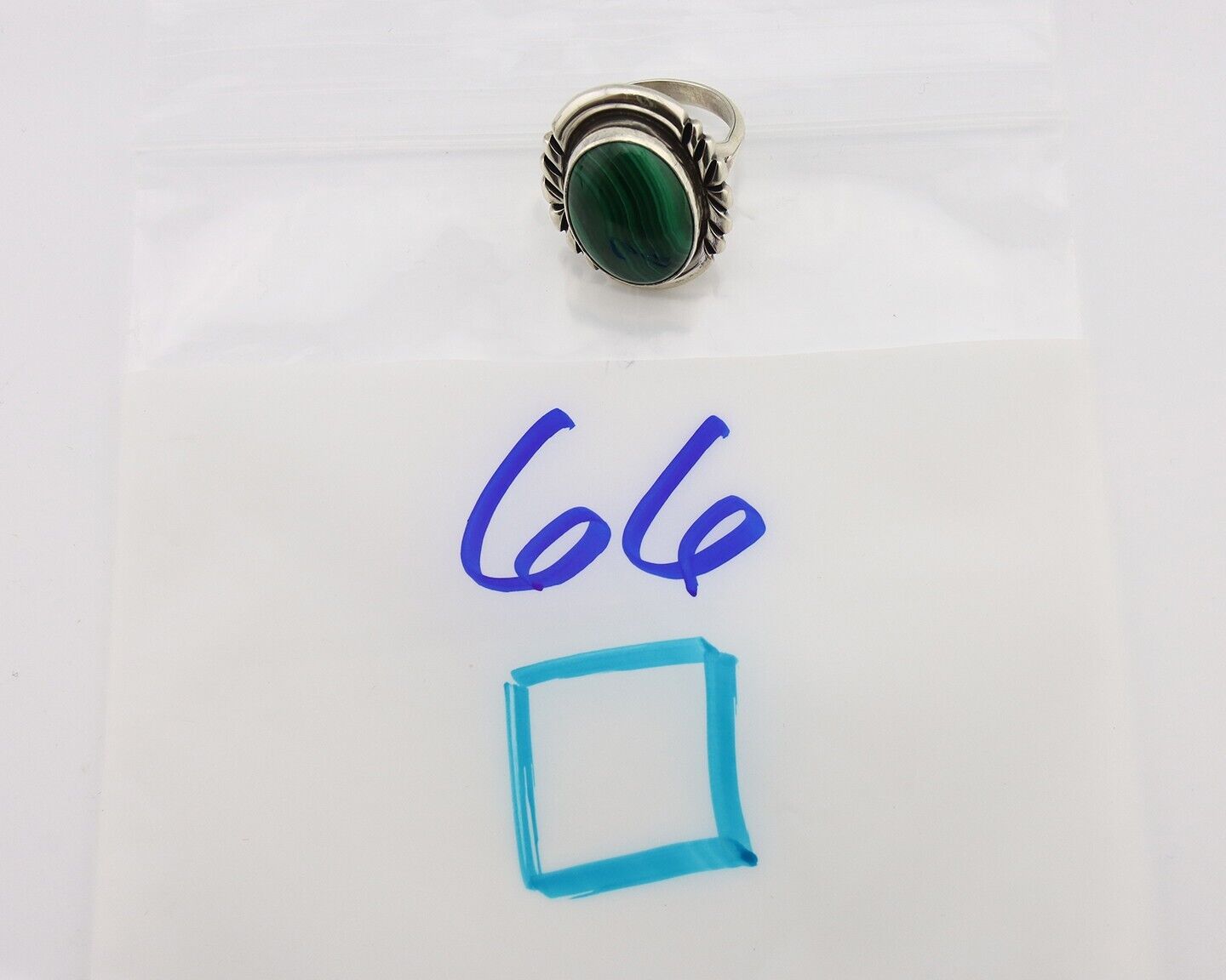 Navajo Ring 925 Silver Hand Stamped Natural Malachite Artist Signed NAKAI C.80's