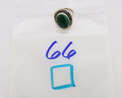 Navajo Ring 925 Silver Hand Stamped Natural Malachite Artist Signed NAKAI C.80's